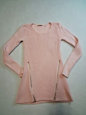 Guess Blush Pink Scoop Neck Zip-Accent Knit Sweater